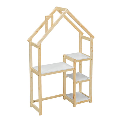 House-shaped Wooden writing Desk Kids study Table Bookshelf & Toy Storage Natural - Tampa Home & Garden Store