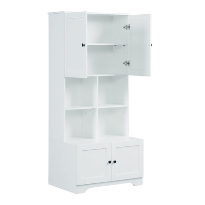 Bathroom storage cabinet, 4-door independent cabinet, adjustable shelf, open multi-layer shelf, white