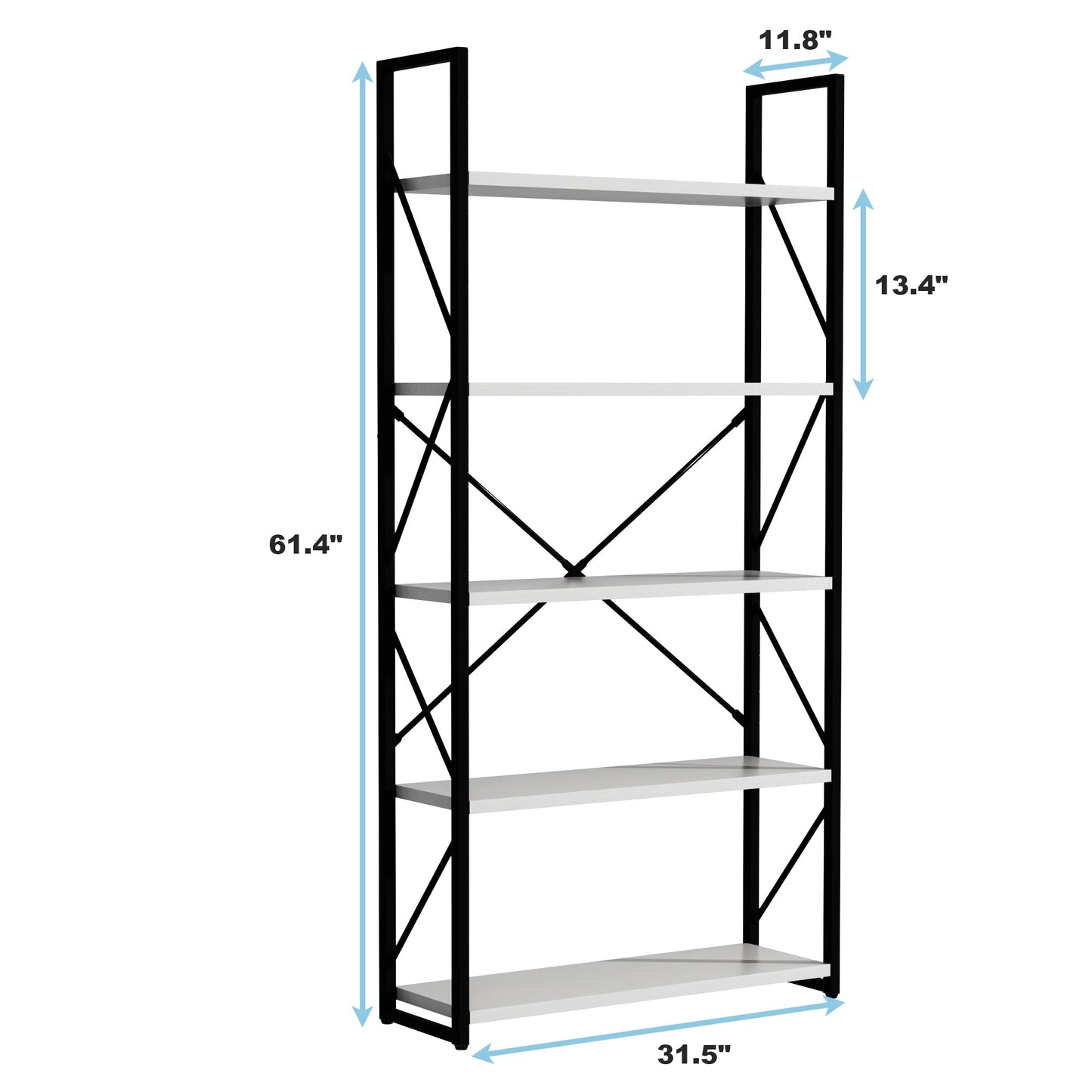 5-Tier Bookshelf, Freestanding White Book Shelf Modern Minimalist Open Display Storage Book Shelves Standing Shelving Unit White - Tampa Home & Garden Store