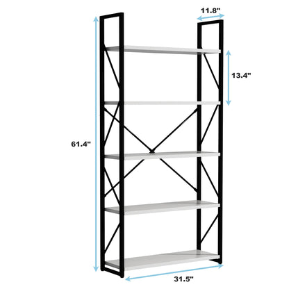 5-Tier Bookshelf, Freestanding White Book Shelf Modern Minimalist Open Display Storage Book Shelves Standing Shelving Unit White - Tampa Home & Garden Store