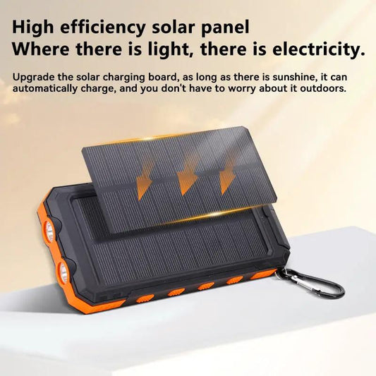 Solar power bank 20000mAh with compass, rugged orange trim and carabiner on Tampa Home & Garden Store