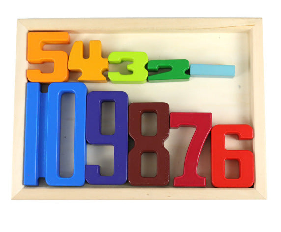 Montessori number blocks set by V.I.P Digital Presence with colorful wooden digits 0–9 on a light wood tray on Tampa Home & Garden Store