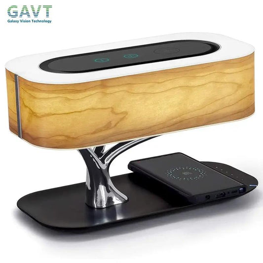 Dimmer LED Desk Lamp with Bluetooth Speaker wooden body white top panel metal base on Tampa Home & Garden Store