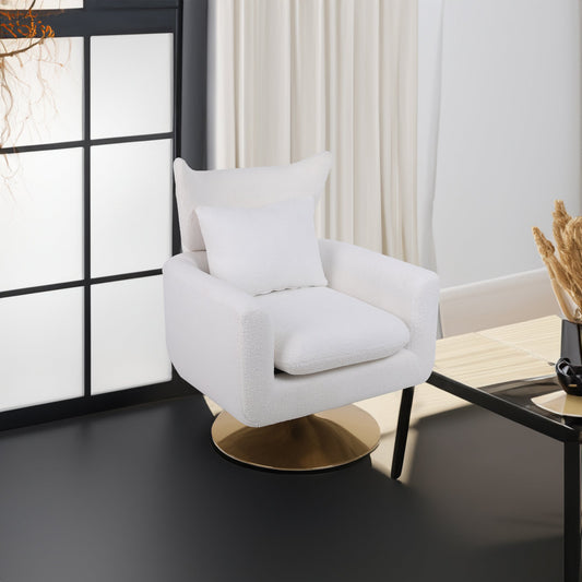 Fauteuil pivotant d'appoint classique du milieu du siècle à 360 degrés, tissu bouclette blanc