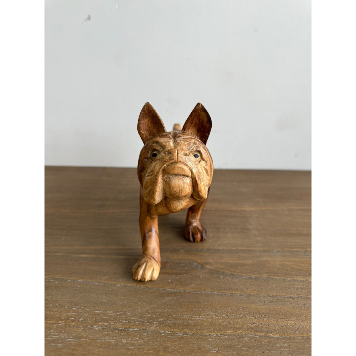 Hand Carved Bulldog (Small) wooden sculpture with brown finish on Tampa Home & Garden Store