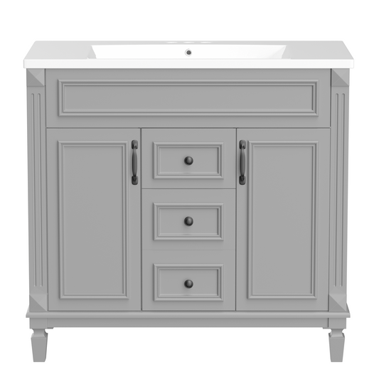 36'' Bathroom Vanity with Top Sink, Modern Bathroom Storage Cabinet with 2 Soft Closing Doors and 2 Drawers, Single Sink Bathroo