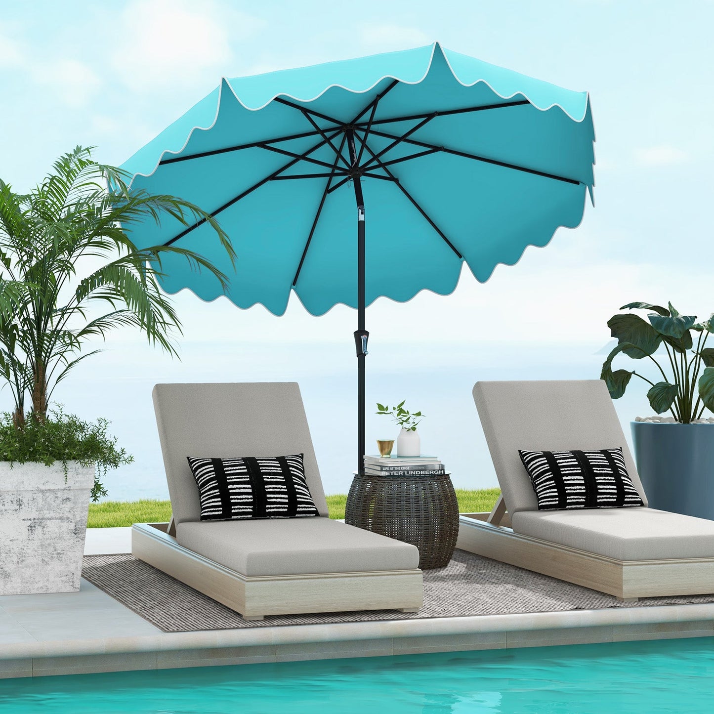 9 Feet Patio Umbrella with Crank Handle and Push Button Tilt-Turquoise