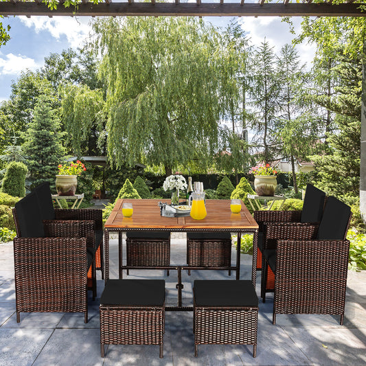 9 Pieces Patio Rattan Dining Cushioned Chairs Set-Black - Tampa Home & Garden Store