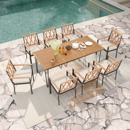 9-Piece Patio Dining Set 35.5 Inch Acacia Wood Table with Umbrella Hole and 22.5-Inch Wide Chairs - Tampa Home & Garden Store
