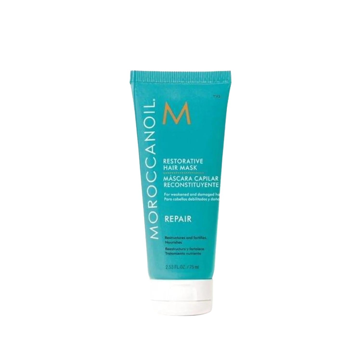 MOROCCANOIL Restorative Hair Mask tube in teal with white cap, 75 ml on Tampa Home & Garden Store