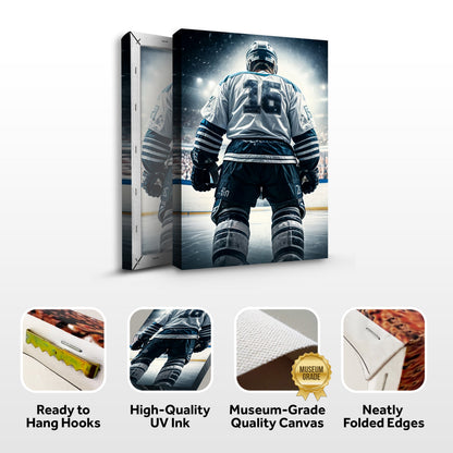 Victory Stance sport wall art canvas triptych hockey player in white blue Tailored Canvases on Tampa Home & Garden Store