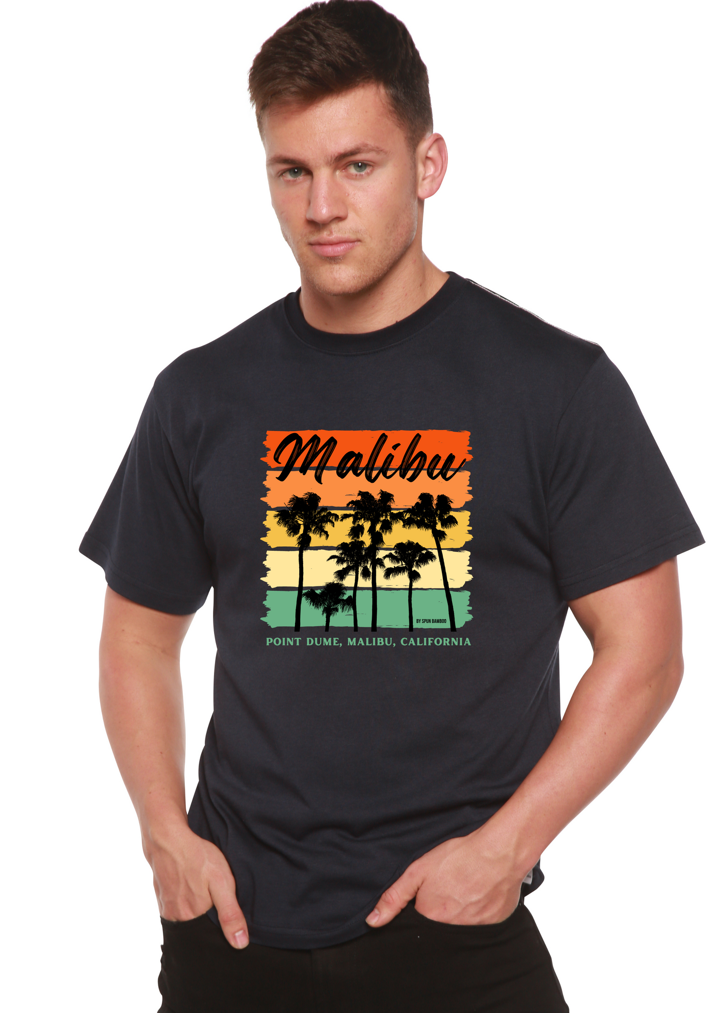 Malibu Unisex Short Sleeve T-Shirt bamboo viscose/organic cotton palm print by Spun Bamboo on Tampa Home & Garden Store