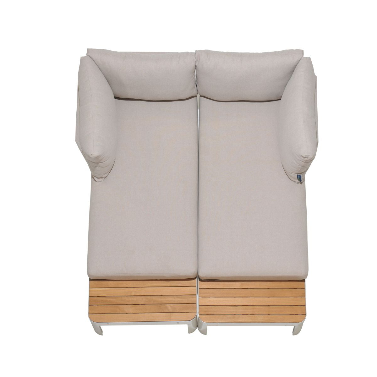Portals Teak and Aluminum Modular Sofa 3pc Set beige cushions with teak slats 2 modules on Tampa Home & Garden Store