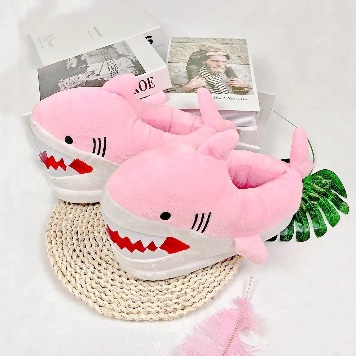 Warm Shark Womens Plush Slippers For Home Comfort