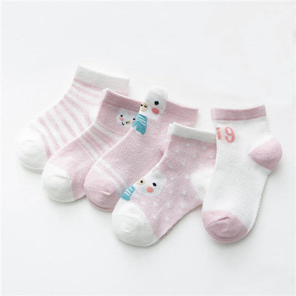 5 pairs baby socks breathable mesh cotton in pink and white with stripes and dots on Tampa Home & Garden Store
