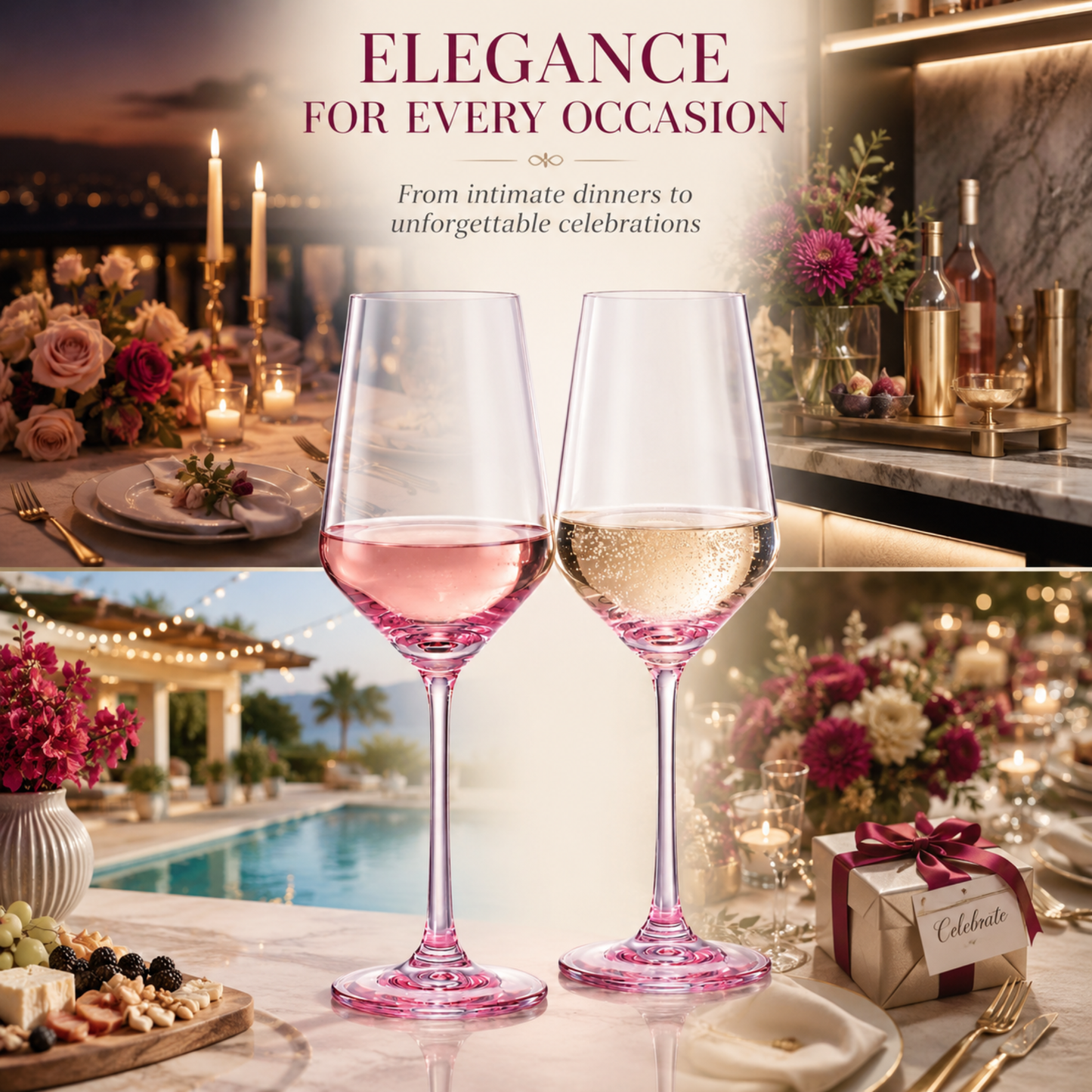 Monet Magenta Stemmed Wine Glasses Set Of Two