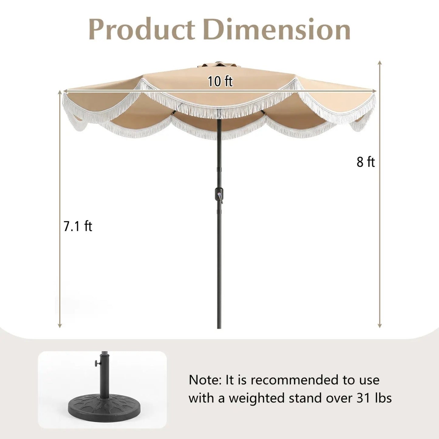 10ft Outdoor Tassel Umbrella With Button Tilt