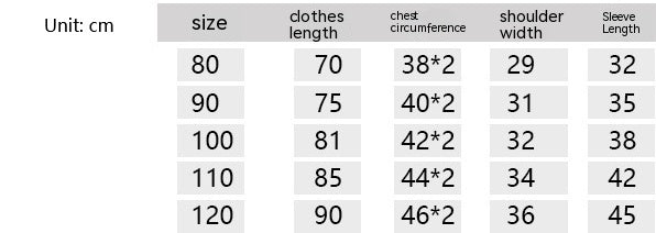Stevvex baby snowsuit size chart cm 80-120 with length chest shoulder sleeve on Tampa Home & Garden Store