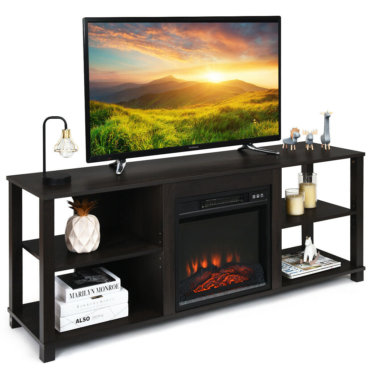 Mueble Consola para TV de 2 Niveles con Estantes Ajustables
