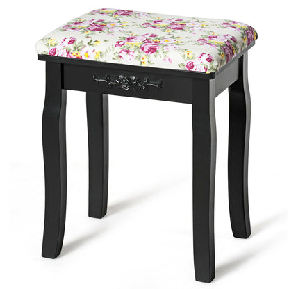 Vanity Wood Dressing Stool Padded Piano Seat with Rose Cushion
