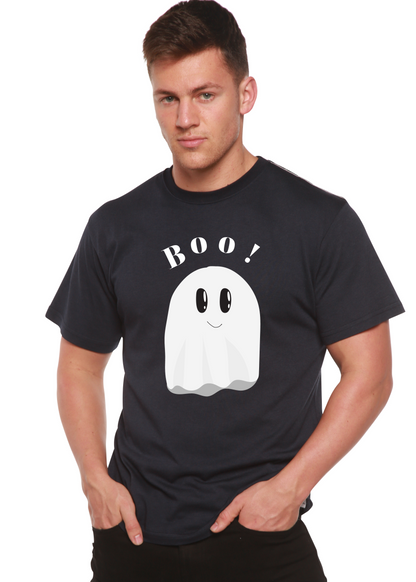 Boo men's bamboo viscose/organic cotton short sleeve graphic tee with white ghost on black on Tampa Home & Garden Store