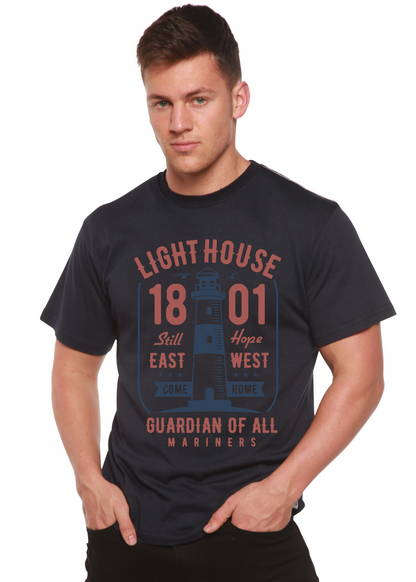 Light House men's graphic tee navy with lighthouse print, bamboo viscose blend, Spun Bamboo on Tampa Home & Garden Store