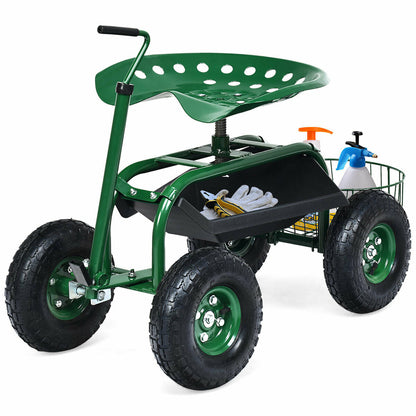 Carro de jardín con manija extensible, patinete de jardín con ruedas - Verde