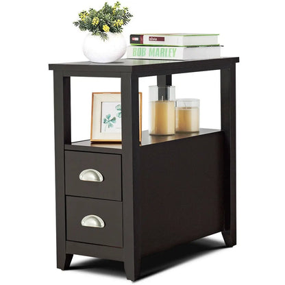 Set of 2 Wooden End Tables with Drawers and Shelf