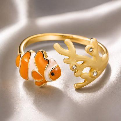Ring by Bids.com, 925 sterling silver; orange enamel koi and crystal coral branch, gold-plated on Tampa Home & Garden Store