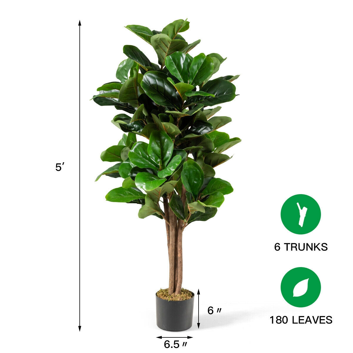 Ficus Lyrata Artificial de 5 Pies Macetero Decorativo