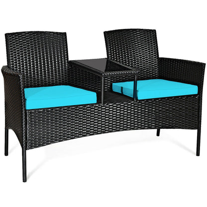 Wicker Patio Conversation Furniture Set with Removable Cushions and Table-Red