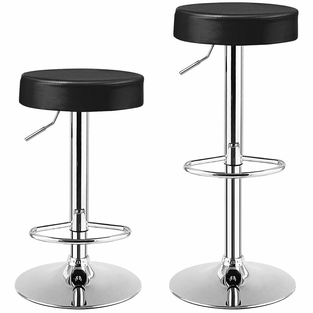 Juego de 2 taburetes de bar redondos giratorios ajustables - Sillas de pub - Negro