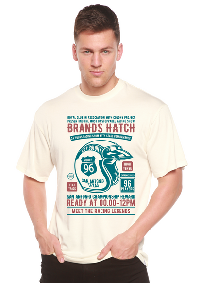Brands Hatch men's bamboo tee in cream with teal race graphic by Spun Bamboo on Tampa Home & Garden Store