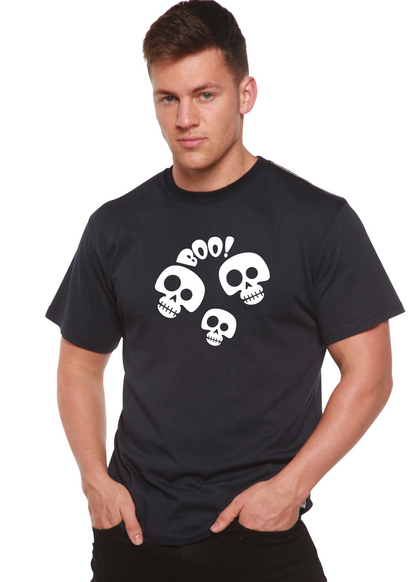 Halloween Boo unisex bamboo viscose/organic cotton graphic tee in black with white skulls Spun Bamboo on Tampa Home & Garden Store