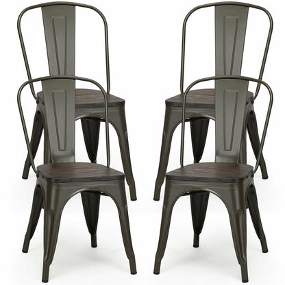 4 Pieces Tolix Style Metal Dining Side Chair Stackable Wood Seat