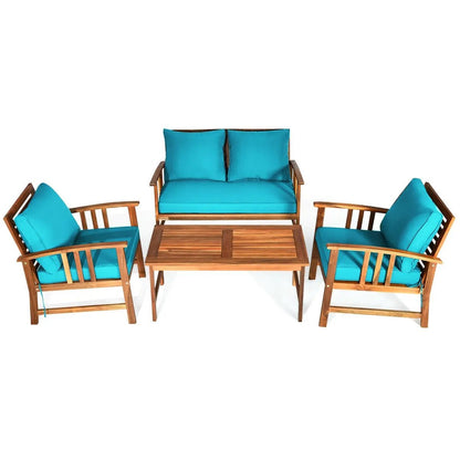 Acacia Wood Patio Conversation Set With Cushions