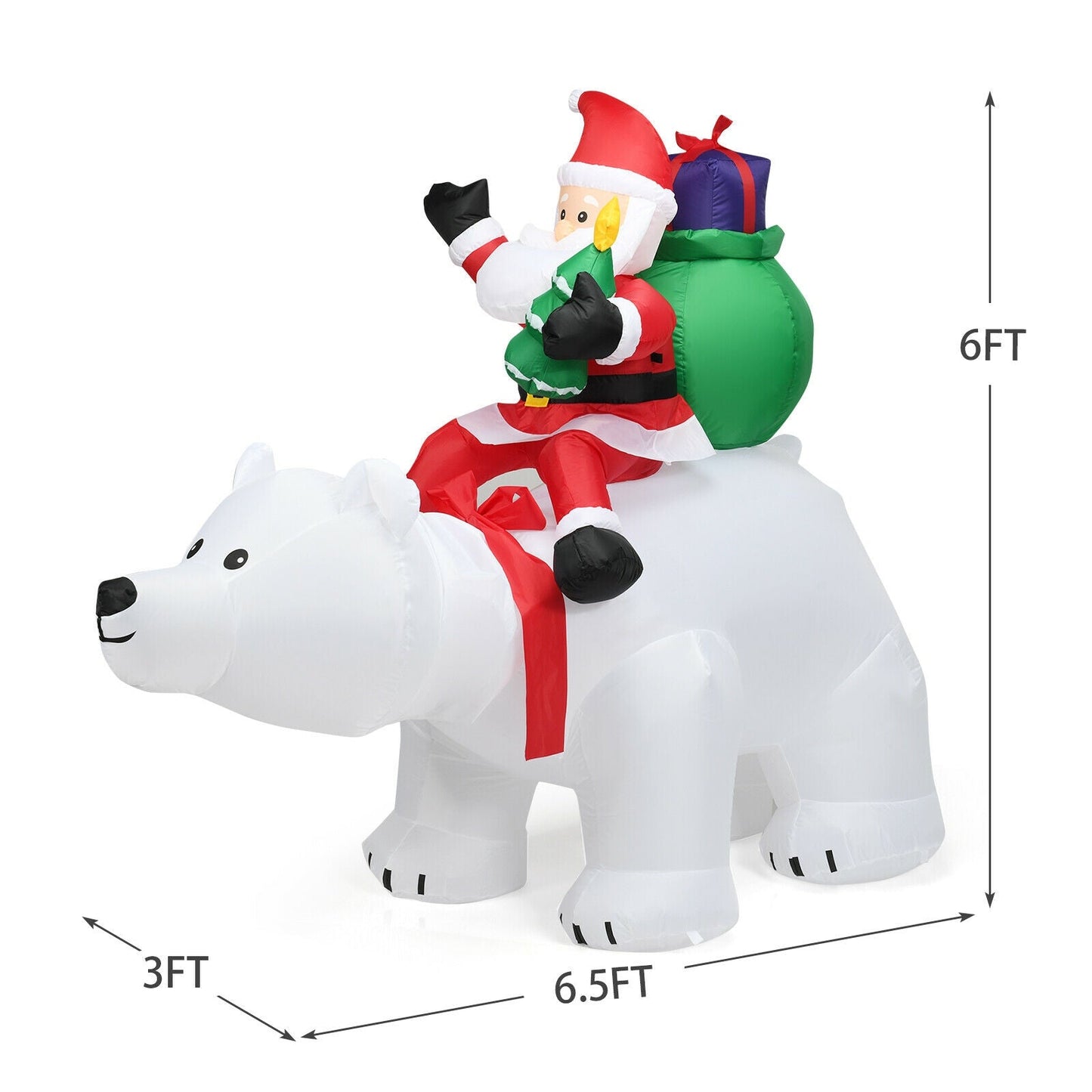6.5ft inflatable Christmas Santa riding polar bear with shaking head LED lights on Tampa Home & Garden Store