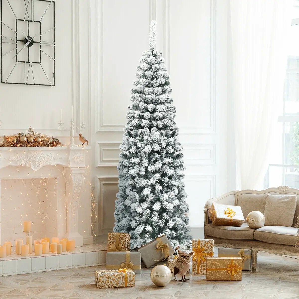 6 ft unlit hinged snow-flocked artificial pencil Christmas tree DirectDeals with 500 branch tips on Tampa Home & Garden Store