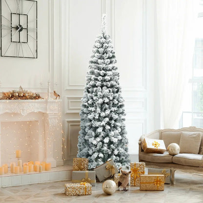 6 ft unlit hinged snow-flocked artificial pencil Christmas tree DirectDeals with 500 branch tips on Tampa Home & Garden Store