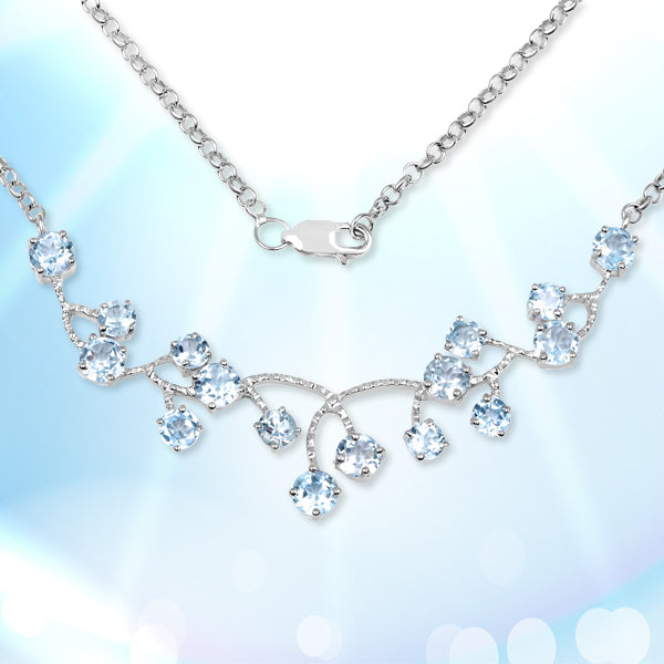7.36ct Blue Topaz .925 Sterling Silver Necklace with vine-style setting and dangling stones on Tampa Home & Garden Store