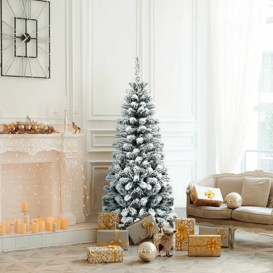 4.5 ft unlit hinged snow-flocked pencil Christmas tree, 242 branches by DirectDeals on Tampa Home & Garden Store