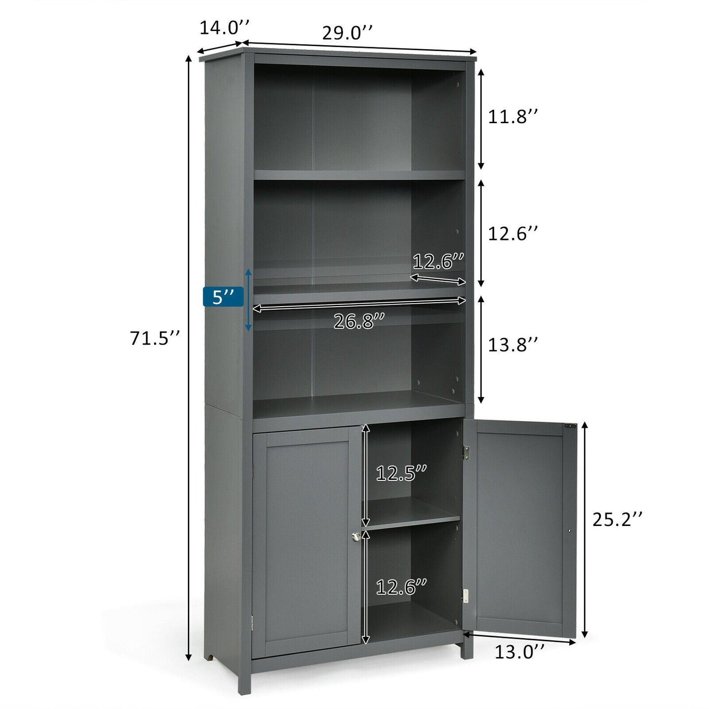 Estantería Librería Almacenamiento Mueble de Madera Unidad Exhibición con Puertas-Gris