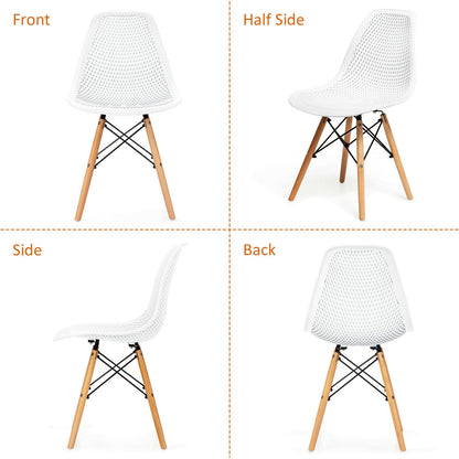 4 Pieces Modern Plastic Hollow Chair Set with Wood Leg