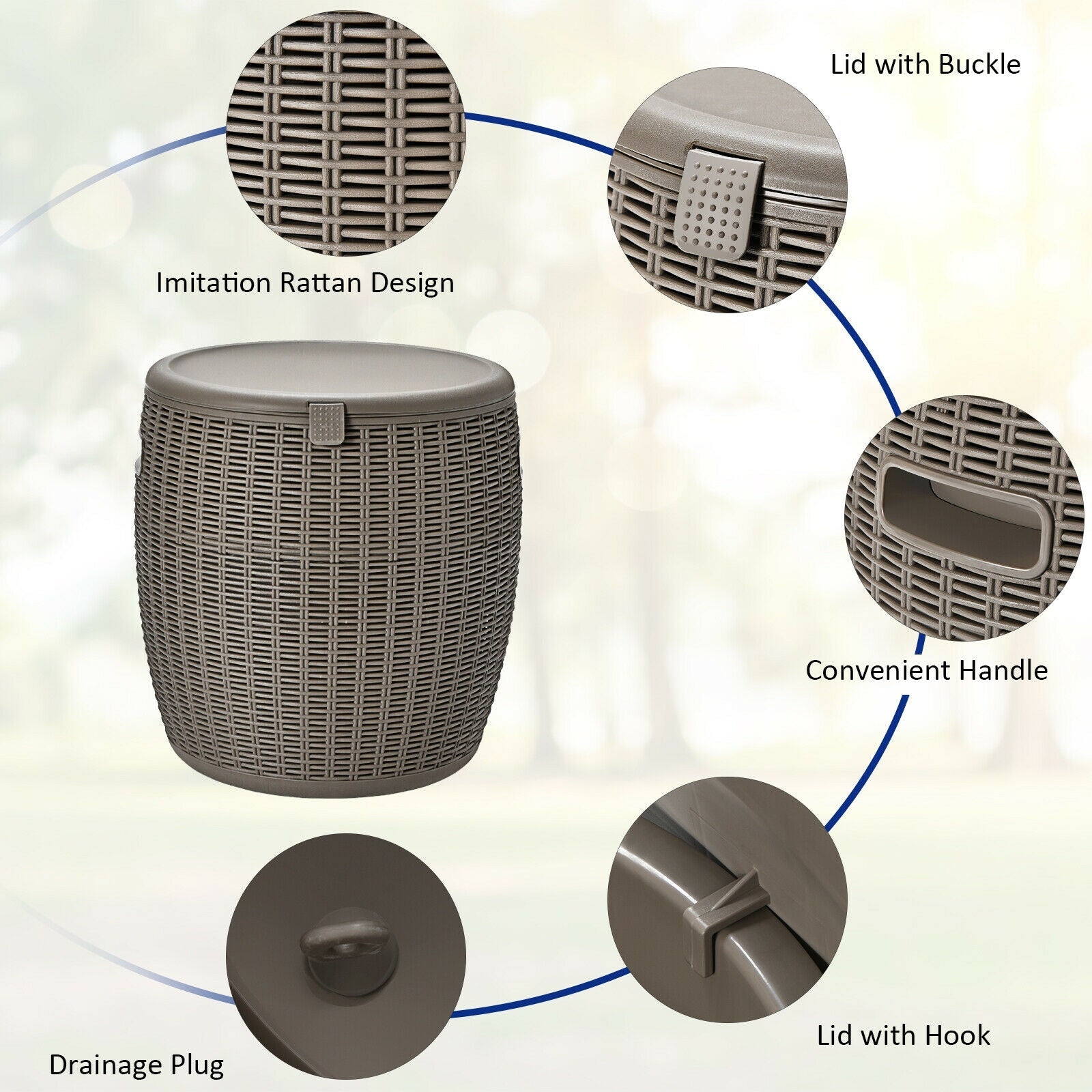 GemGear 9.5 Gal 4-in-1 patio rattan cooler table with imitation wicker weave on Tampa Home & Garden Store
