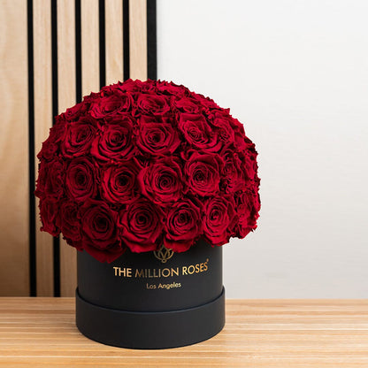 Classic Black Superdome Box filled with red roses by The Million Roses on Tampa Home & Garden Store