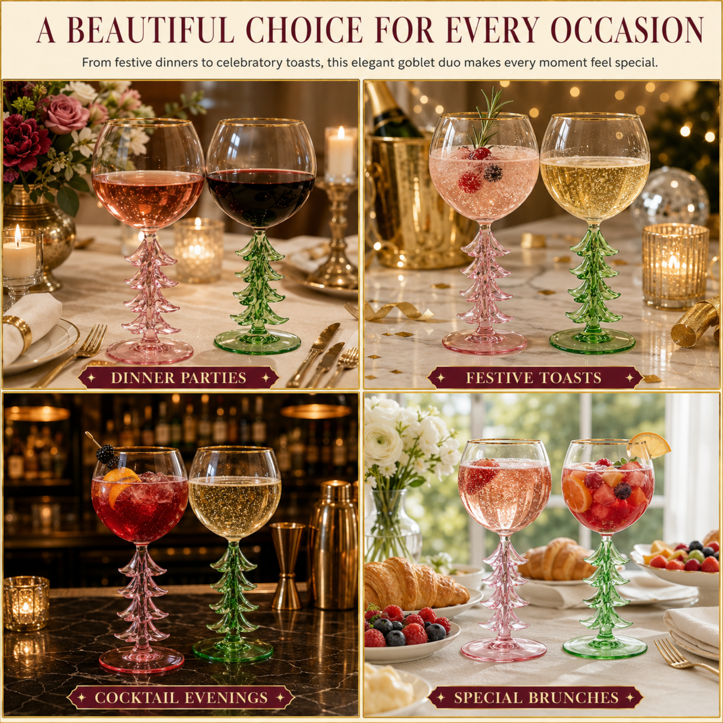 Natale Clear Stemmed Wine Glasses Set of 2