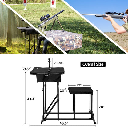 GemGear foldable shooting bench with adjustable height table; black steel frame, camo top, rifle rest on Tampa Home & Garden Store