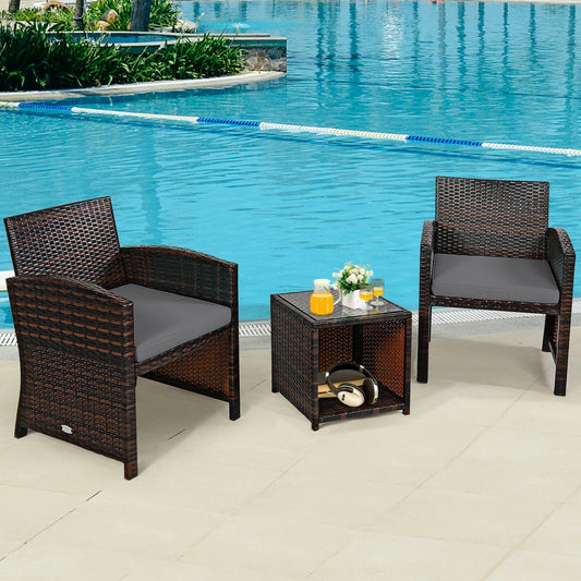 3 Pieces PE Rattan Wicker Furniture Set with Cushion Sofa Coffee Table for Garden - Tampa Home & Garden Store