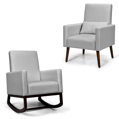 2-in-1 Fabric Upholstered Rocking Chair with Pillow-Beige