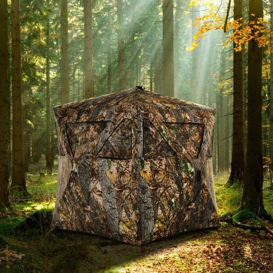 GemGear 3 Person Portable Pop-Up Ground Hunting Blind in woodland camo with window screens on Tampa Home & Garden Store